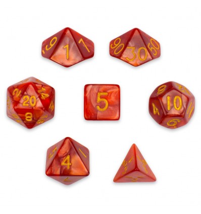 Set de 7 dados - Dragon Scales - Marmolado Rojo Fuego
