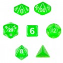 Set de 7 dados - Translucent Green - Transparente Verde